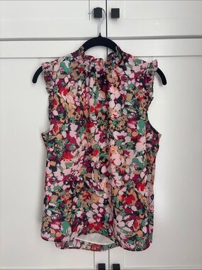 J. Crew Floral Ruffle Mock-Neck Sleeveless Blouse